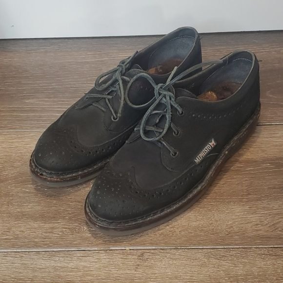 Mephisto Sherpas Mens 8.5 Black Nubuck Leather Wingtip Derby Shoe Made In France - Picture 2 of 8